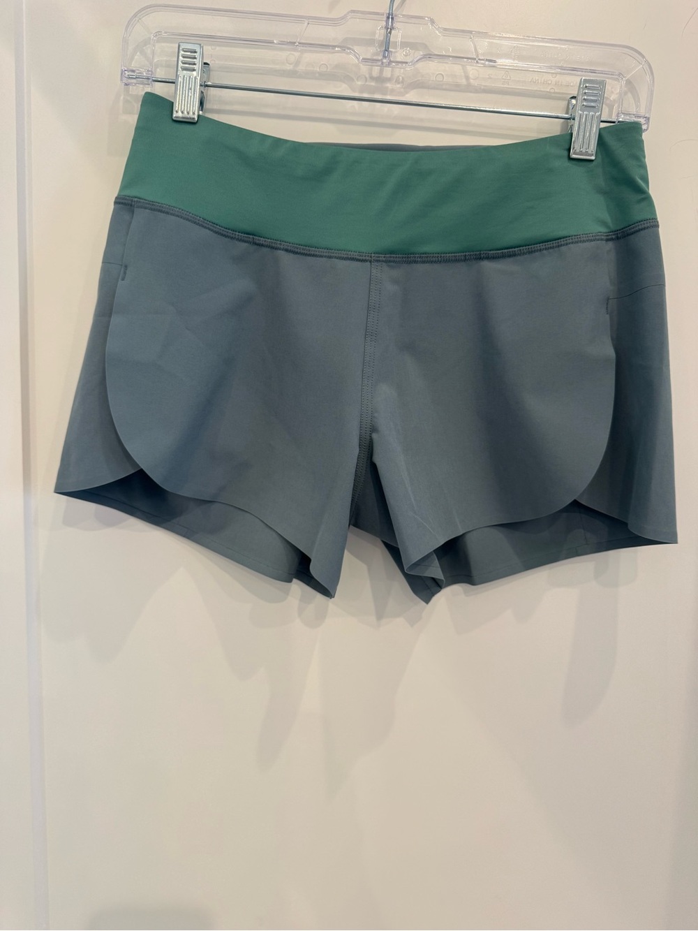 Patagonia Two-Tone Athletic Shorts - Green Waistband, Gray Body